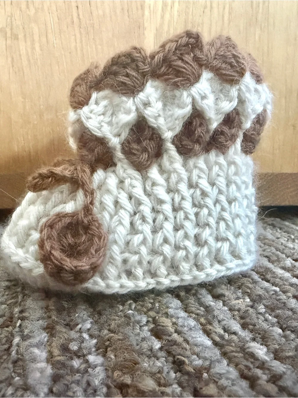 Peruvian Hand-Knitted Baby Booties in White and Brown